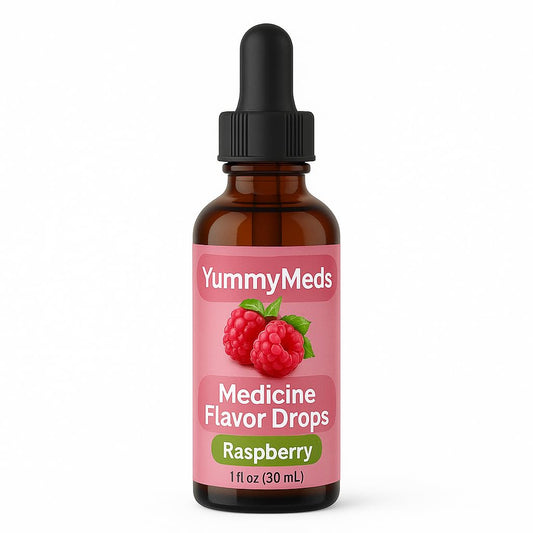 Yummy Meds Raspberry Flavor Drops – Medicine Flavoring for Kids & Pets – Bitter Taste Masking – Sugar-Free – 1 fl oz