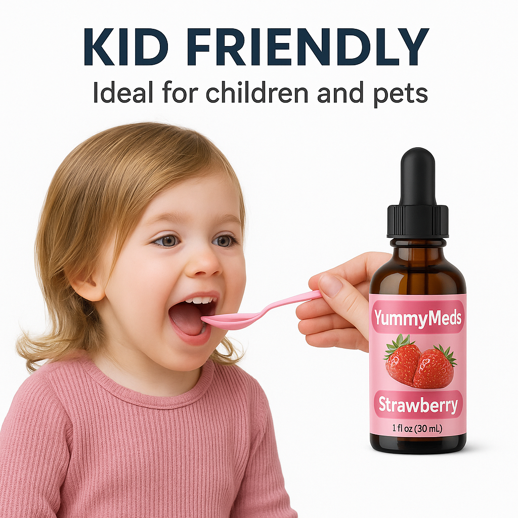 Yummy Meds Raspberry Flavor Drops – Medicine Flavoring for Kids & Pets – Bitter Taste Masking – Sugar-Free – 1 fl oz