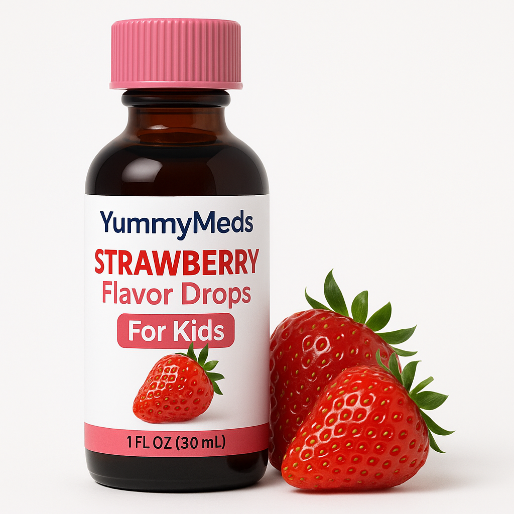 YummyMeds Strawberry Flavor Drops – Medicine Flavoring for Kids & Pets – Masks Bitter Taste – Alcohol-Free – 1 fl oz (30mL) exp 2028