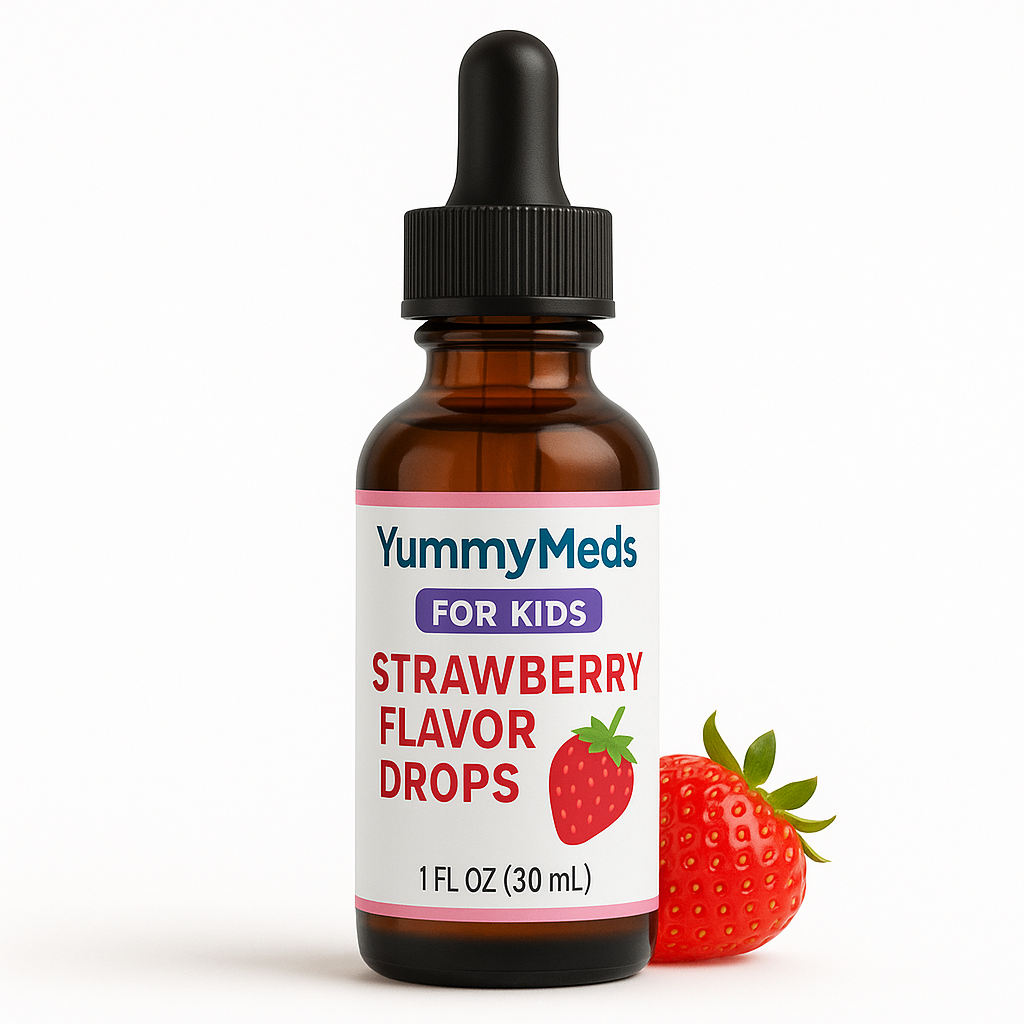 YummyMeds Strawberry Flavor Drops – Medicine Flavoring for Kids & Pets – Masks Bitter Taste – Alcohol-Free – 1 fl oz (30mL) exp 2028