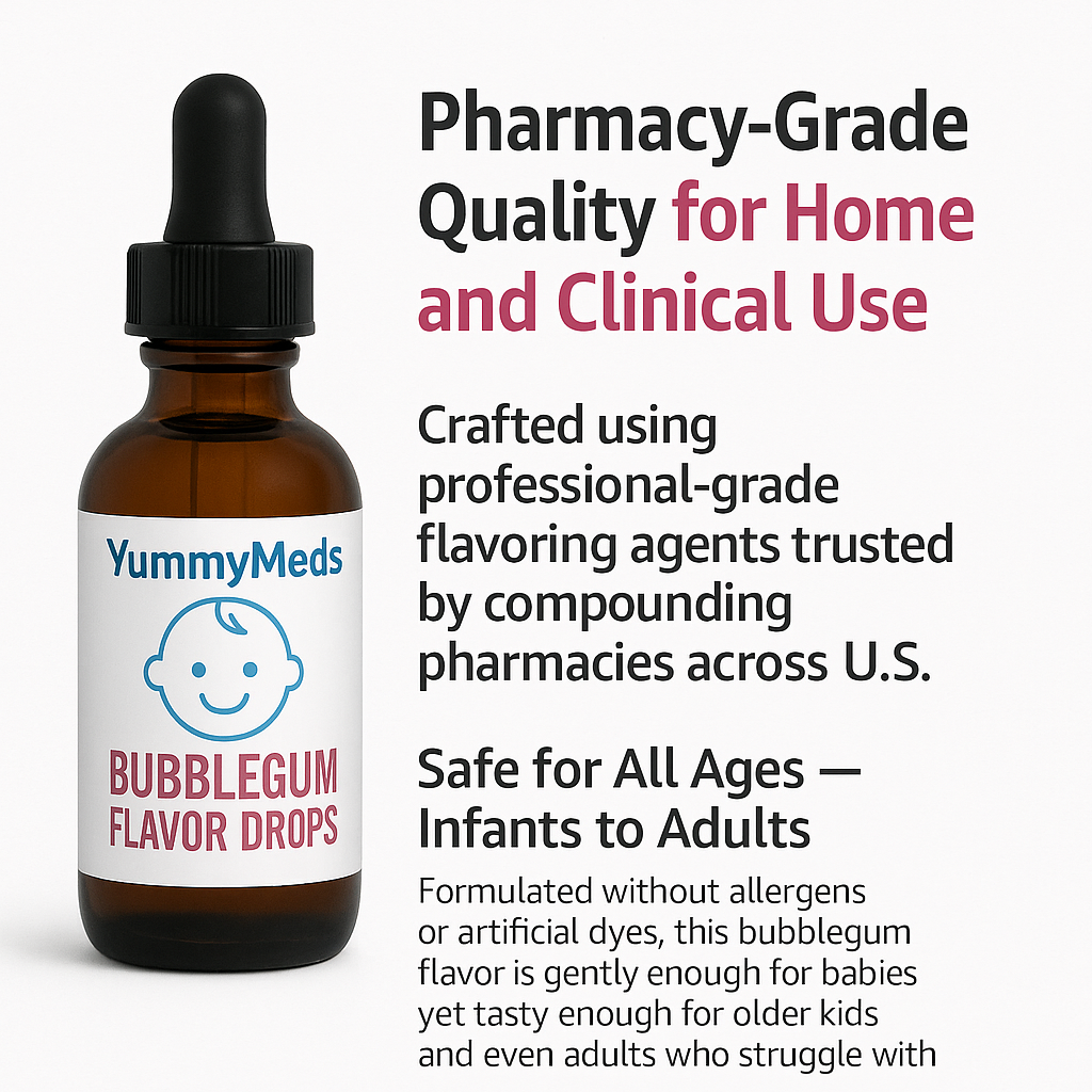 YummyMeds Bubble Gum Flavor Drops – Medicine Flavoring for Kids – Masks Bitter Taste – Sugar-Free – 1 fl oz (30mL) EXP 2028