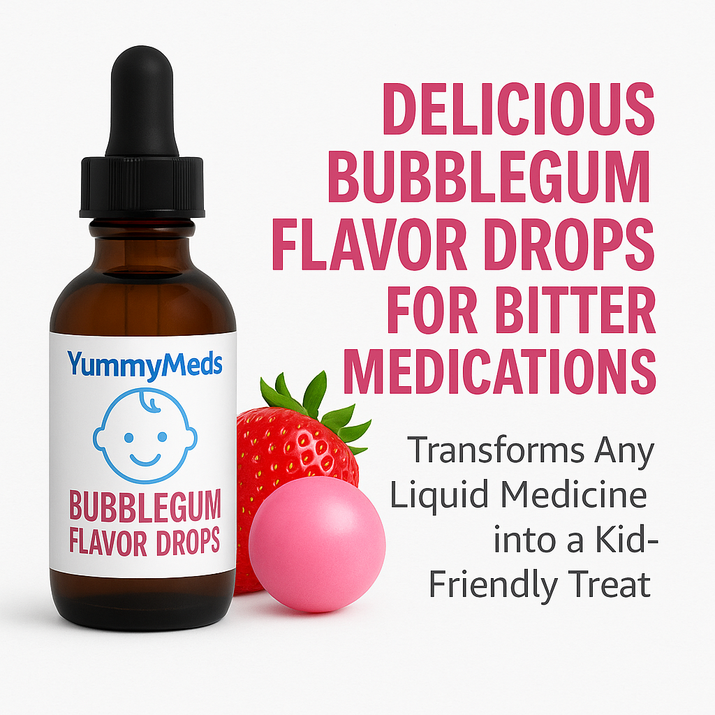 YummyMeds Bubble Gum Flavor Drops – Medicine Flavoring for Kids – Masks Bitter Taste – Sugar-Free – 1 fl oz (30mL) EXP 2028