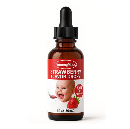 YummyMeds Strawberry Flavor Drops – Medicine Flavoring for Kids & Pets – Masks Bitter Taste – Alcohol-Free – 1 fl oz (30mL) exp 2028