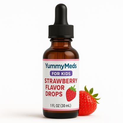 YummyMeds Strawberry Flavor Drops – Medicine Flavoring for Kids & Pets – Masks Bitter Taste – Alcohol-Free – 1 fl oz (30mL) exp 2028
