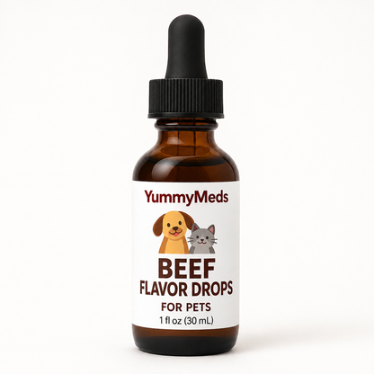 YummyMeds Beef flavor drops, 1 fl oz (30 mL) — for pets, product illustration 1