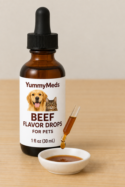 YummyMeds Beef flavor drops, 1 fl oz (30 mL) — for pets, product illustration 3