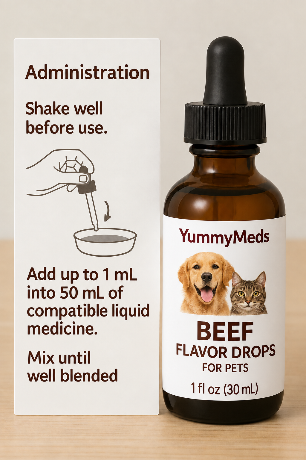 YummyMeds Beef flavor drops, 1 fl oz (30 mL) — for pets, product illustration 6