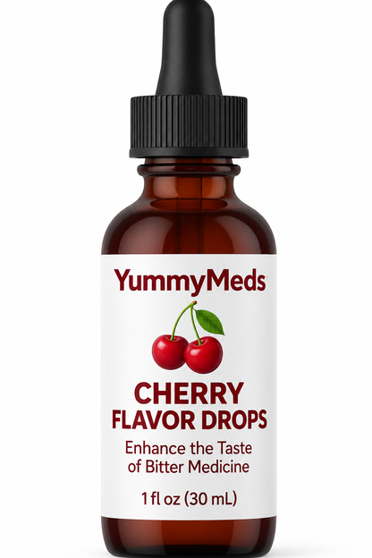 YummyMeds Cherry flavor drops, 1 fl oz (30 mL), modern white label